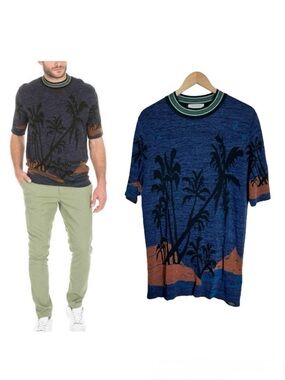 Scotch & Soda Tropical Scenic Jacquard Knit Shirt Size